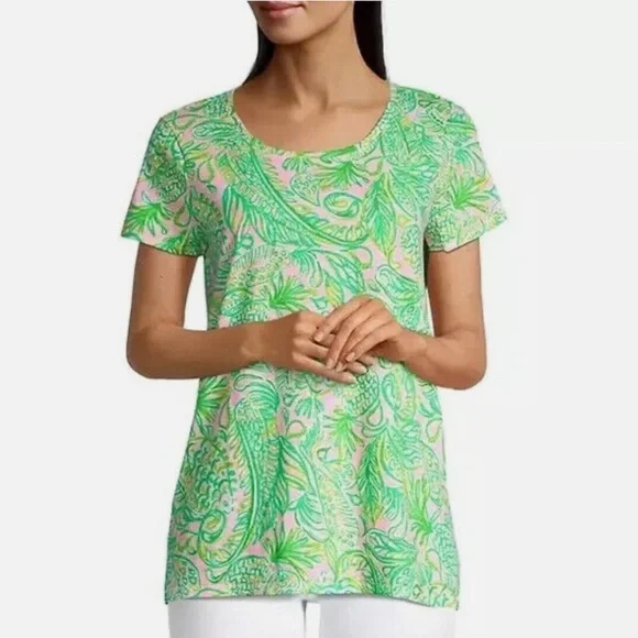 Lilly Pulitzer Etta Scoop Neck Shirt- Mandevilla Baby Fins And Flipper Print - Picture 1 of 10